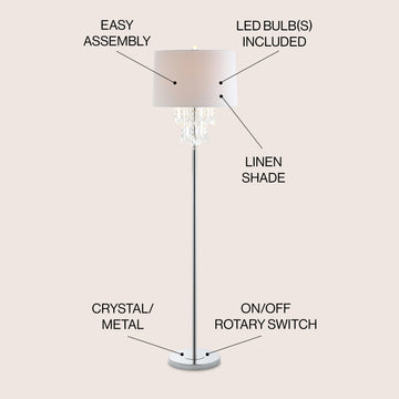 Abigail 61" Crystal / Metal LED Floor Lamp - JONATHAN Y